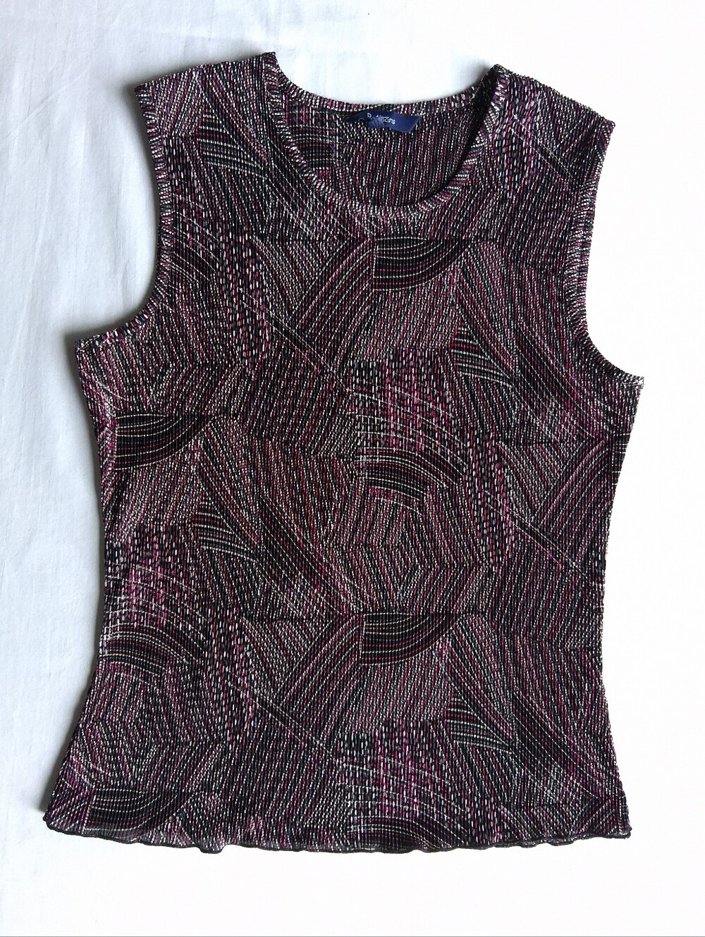 tank top Y2K Micro Pleat Abstract round neck  Sleeveless Women's size S